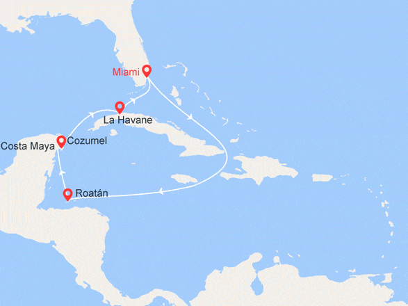 itinéraire croisière Cuba - Cuba : Floride, Honduras, Mexique, Cuba