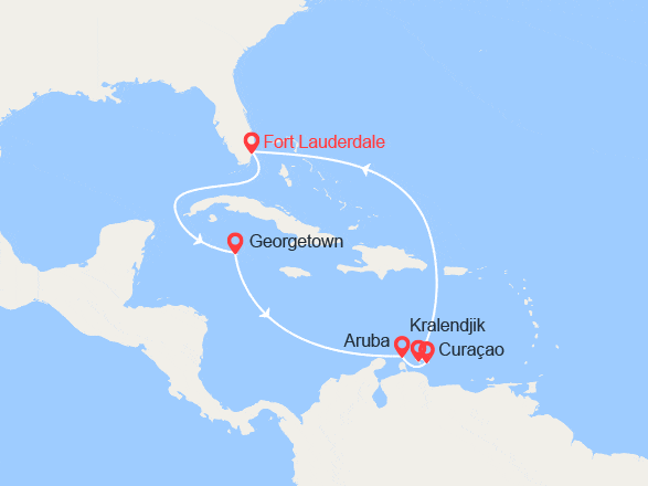 itinéraire croisière Caraïbes et Antilles : Floride, Iles Caïmans, Aruba, Curacao, Bonaire