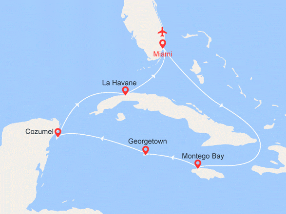 itinéraire croisière Cuba - Cuba : Floride, Jamaïque,Îles Caïman, Mexique, Cuba - Vols + Hôtel inclus
