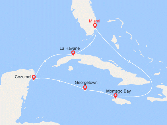 itinéraire croisière Cuba - Cuba : Floride, Jamaïques, Îles Caïman, Mexique, Cuba
