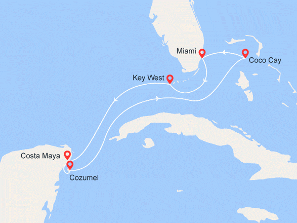 itinéraire croisière Caraïbes et Antilles : Floride, Mexique et Bahamas