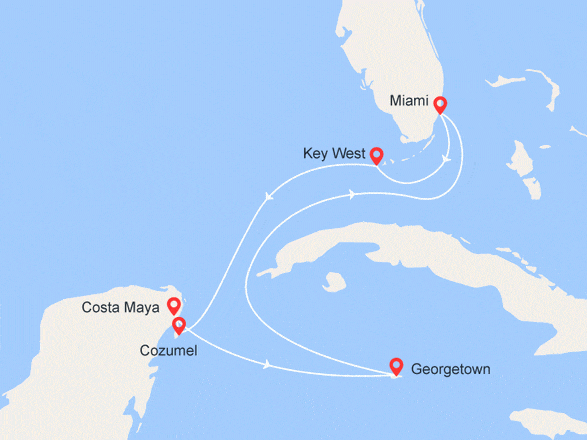 itinéraire croisière Caraïbes et Antilles : Floride, Mexique et Iles Caïmans
