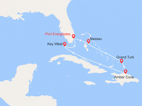 itinéraire croisière Caraïbes et Antilles : Floride (USA), Bahamas, Turks et Caicos