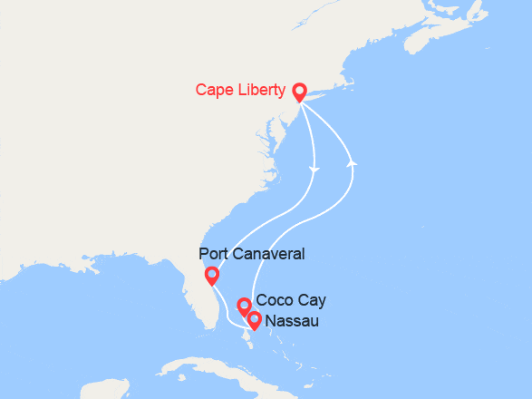 itinéraire croisière Caraïbes et Antilles : Floride et Bahamas au départ de New York