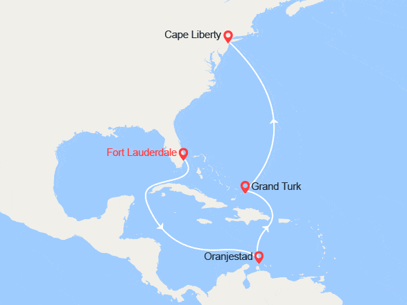 itin&eacute;raire croisi&egrave;re Amérique du Nord : Fort Lauderdale, Grand Turk, Cap Liberty 