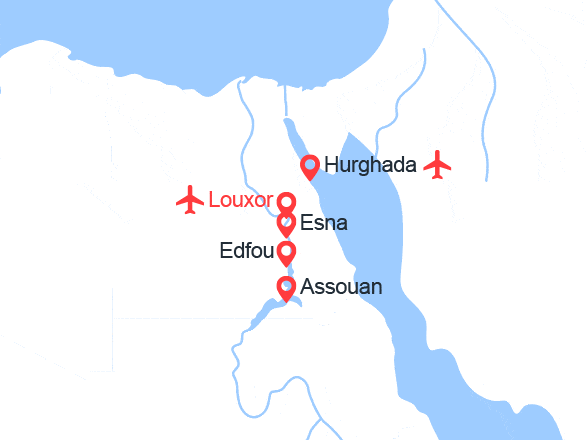 itinéraire croisière Nil : FRAMISSIMA : Croisière Gloire des pharaons & Séjour à Hurghada
