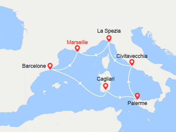 itinéraire croisière Méditerranée : France, Espagne, Italie