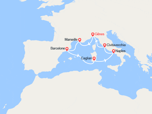 itinéraire croisière Méditerranée Occidentale : France, Espagne, Italie