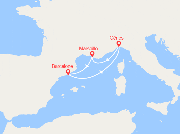 itinéraire croisière Méditerranée Occidentale : France, Espagne, Italie