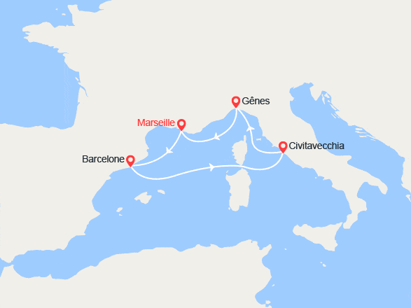 itinéraire croisière Méditerranée Occidentale : France, Espagne, Italie 