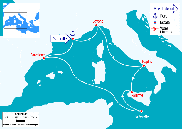 itinéraire croisière Méditerranée : France, Espagne, Italie