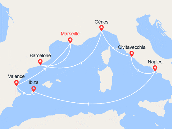 itinéraire croisière Iles Baléares - Iles Baléares : France, Espagne, Italie, Baléares