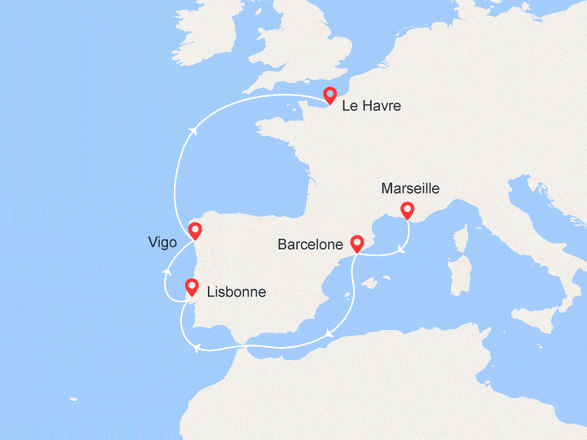 itinéraire croisière Méditerranée : France, Espagne, Portugal