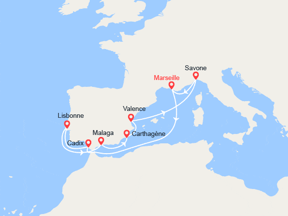 itinéraire croisière Méditerranée Occidentale : France, Espagne, Portugal, Italie