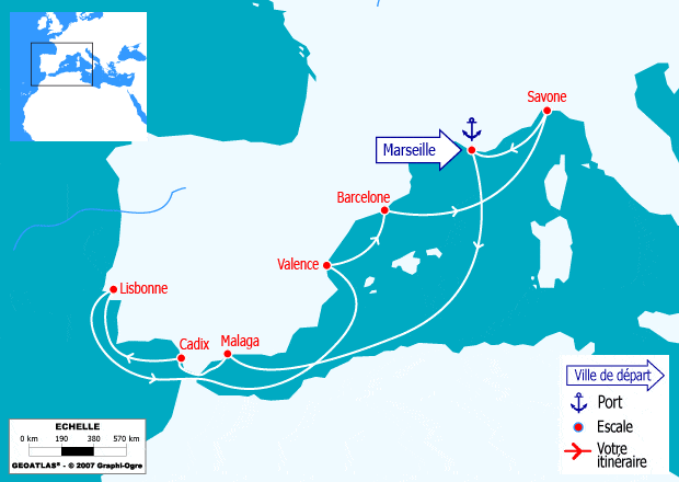 itinéraire croisière Méditerranée : France, Espagne, Portugal, Italie