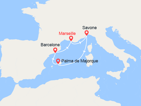 itinéraire croisière Iles Baléares : France, Italie, Baléares, Espagne