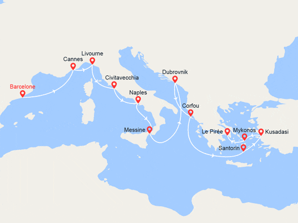 itinéraire croisière Méditerranée : France, Italie, Croatie, Grèce, Turquie