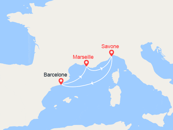 itinéraire croisière Méditerranée : France, Italie, Espagne