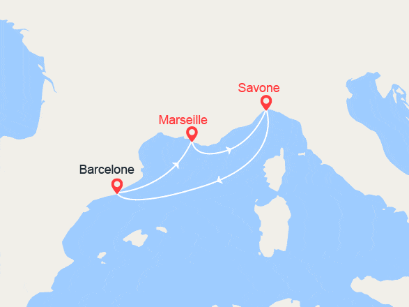 itinéraire croisière Méditerranée Occidentale : France, Italie, Espagne