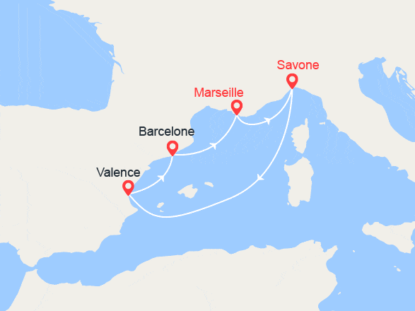 itinéraire croisière Méditerranée Occidentale : France, Italie, Espagne