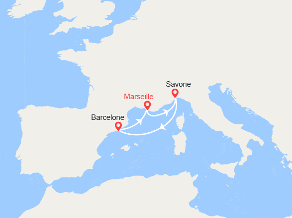 itin&eacute;raire croisi&egrave;re Méditerranée Occidentale : France, Italie, Espagne 