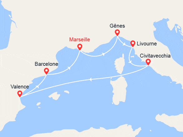 itinéraire croisière Méditerranée : France, Italie, Espagne