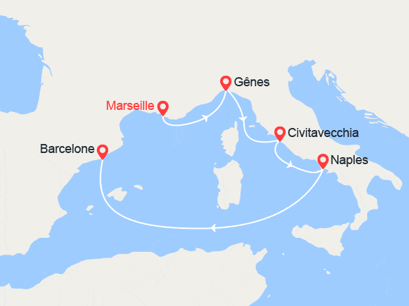 itin&eacute;raire croisi&egrave;re Méditerranée Occidentale : France, Italie, Espagne 