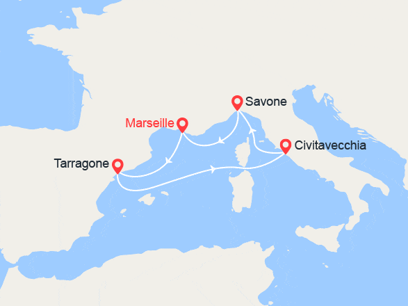 itinéraire croisière Méditerranée Occidentale : France, Italie, Espagne