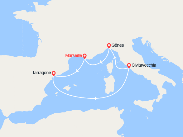 itin&eacute;raire croisi&egrave;re Méditerranée Occidentale : France, Italie, Espagne 