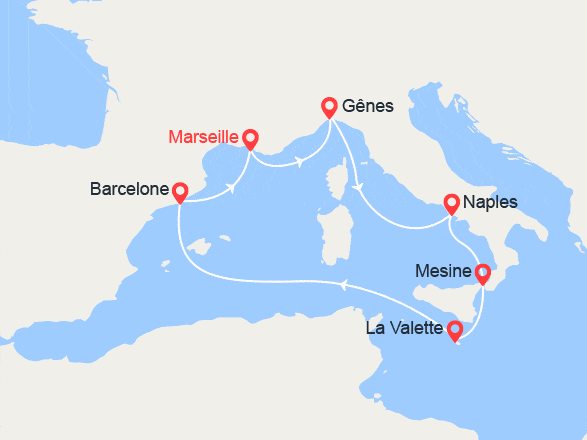itinéraire croisière Méditerranée Occidentale : France, Italie, Espagne