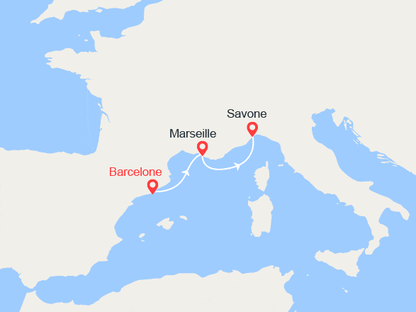 itin&eacute;raire croisi&egrave;re Méditerranée Occidentale : France, Italie, Espagne 