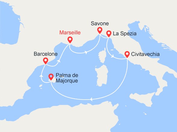 itinéraire croisière Méditerranée : France, Italie, Espagne