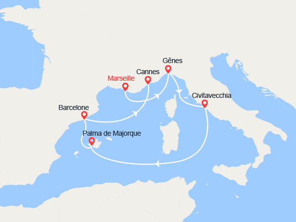 itinéraire croisière Méditerranée Occidentale : France, Italie, Espagne : de Marseille à Cannes