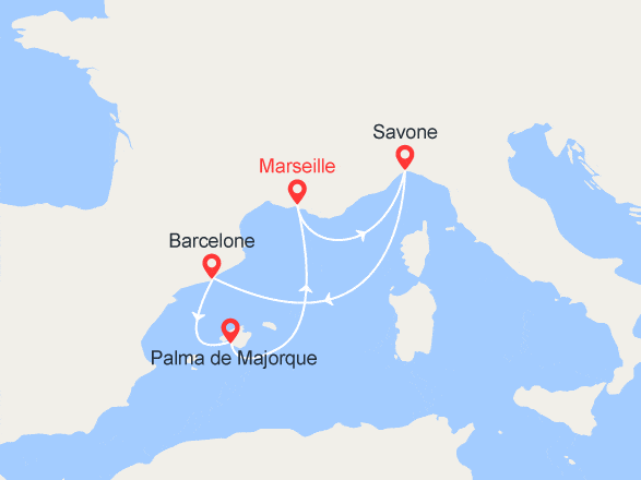 itinéraire croisière Méditerranée : France, Italie, Espagne, Baléares