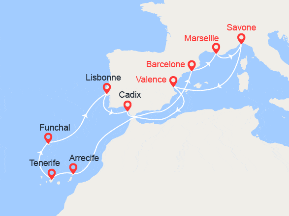 itinéraire croisière Canaries Madère : France, Italie, Espagne, Canaries, Madère, Portugal