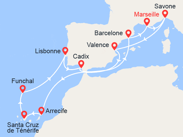 itinéraire croisière Canaries Madère : France, Italie, Espagne, Canaries, Madère, Portugal