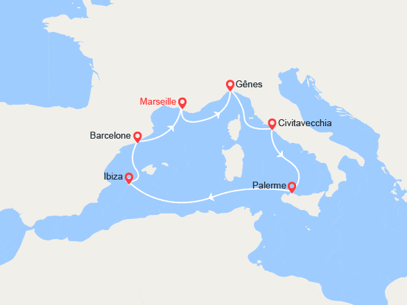 itinéraire croisière Méditerranée Occidentale : France, Italie, Espagne, Ibiza