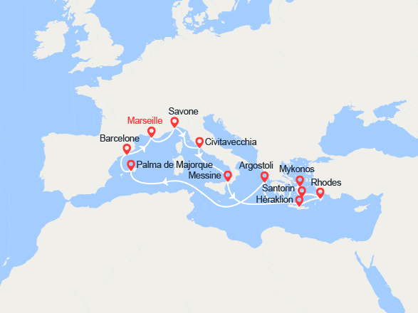 itinéraire croisière Iles Baléares : France, Italie, Grèce, Baléares, Espagne