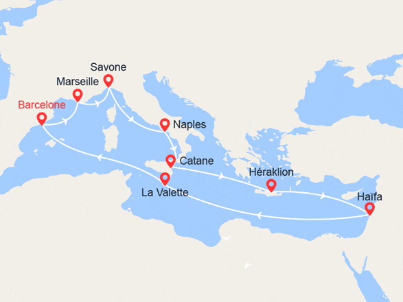 itinéraire croisière Iles grecques : France, Italie, Grèce, Malte, Espagne