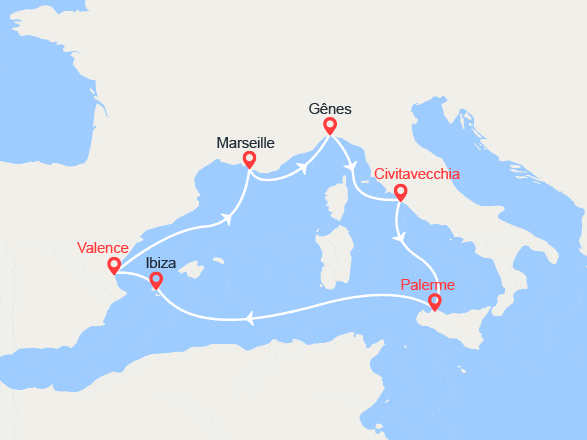 itinéraire croisière Méditerranée Occidentale : France, Italie, Ibiza