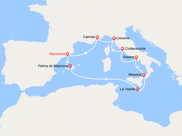 itinéraire croisière Iles Baléares : France, Italie, Malte, Baléares