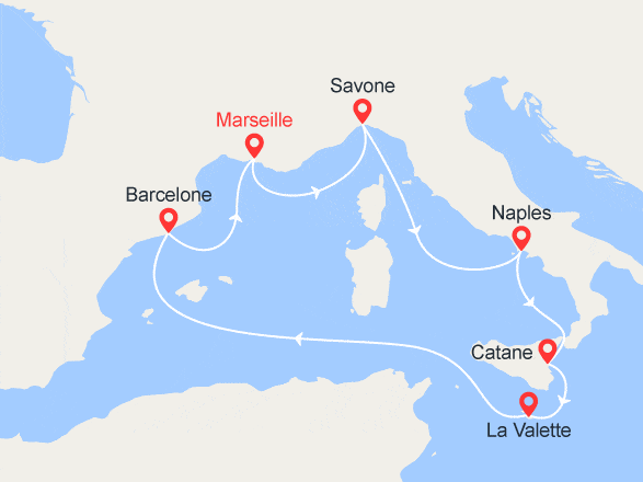 itinéraire croisière Méditerranée : France, Italie, Malte, Espagne