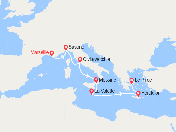 itinéraire croisière Méditerranée Occidentale : France, Italie, Malte, Grèce