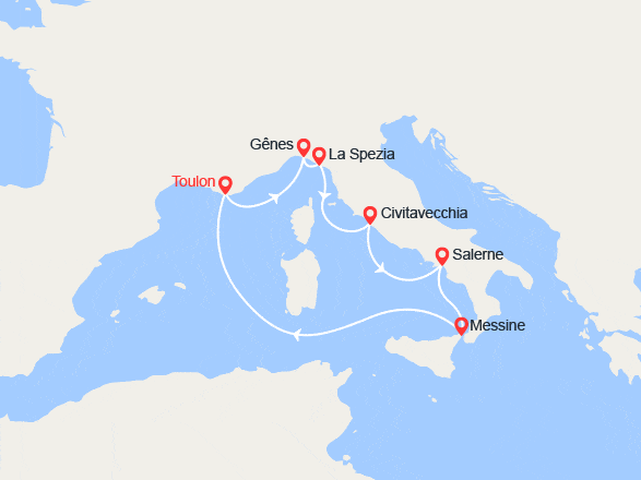 itin&eacute;raire croisi&egrave;re Méditerranée Occidentale : Gênes, Rome, Côte Amalfitaine, Sicile 