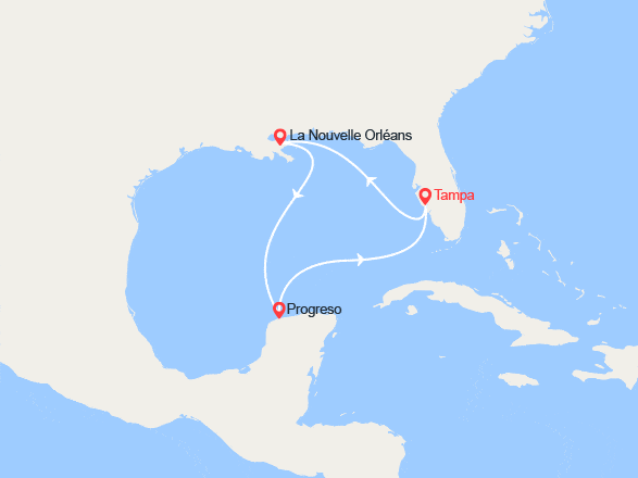 itin&eacute;raire croisi&egrave;re Caraïbes et Antilles : Golfe du Mexique : Nouvelle-Orléans et Yucatan 