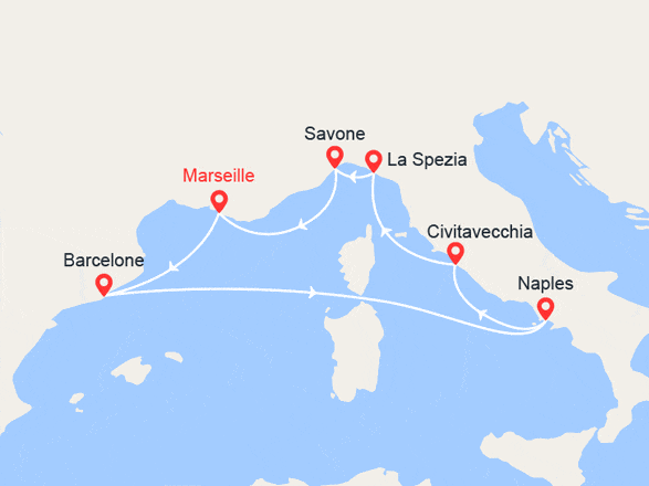 itinéraire croisière Méditerranée Occidentale : Golfes d'Italie : Espagne, Italie