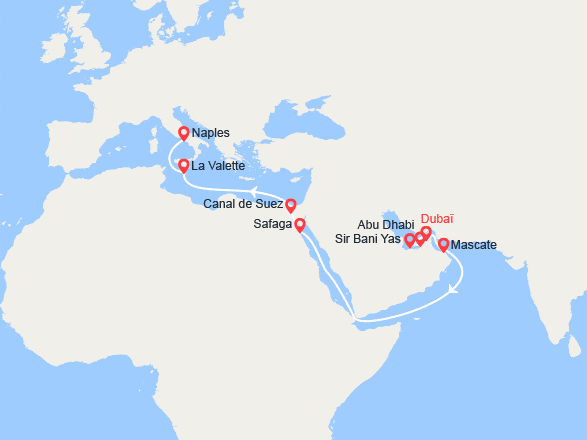 itinéraire croisière Moyen Orient : Grand Voyage : d'Émirats arabes unis à l'Italie