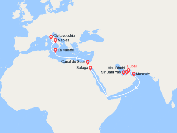 itinéraire croisière Moyen Orient : Grand Voyage : d'Émirats arabes unis à l'Italie
