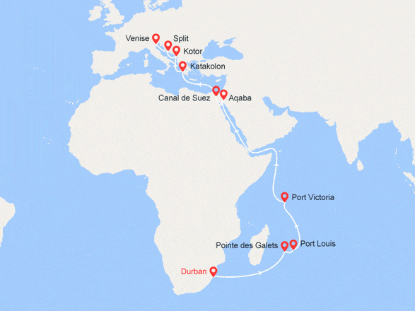 itinéraire croisière Afrique : Grand Voyage : De Durban à Venise