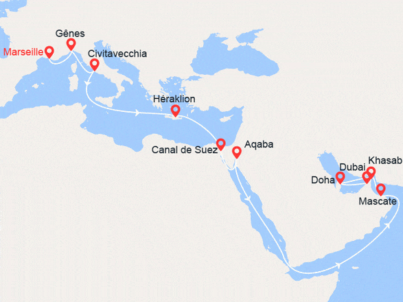 itinéraire croisière Moyen Orient : Grand Voyage : De la France aux Emirats